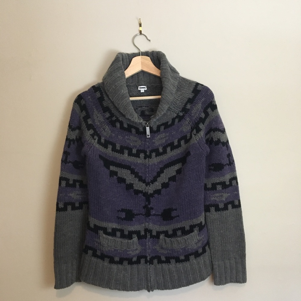Kismet Zipper Sweater Purple Black Grey Size Med